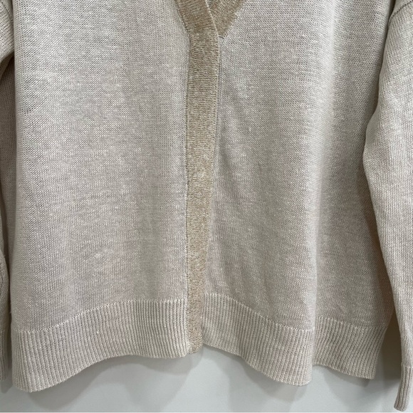 Eileen Fisher Organic Linen V-neck Cardigan Bone Sparkle Trim Size Large $248 - Picture 5 of 11